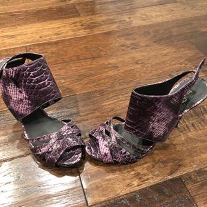 Purple python heels with ankle cuff